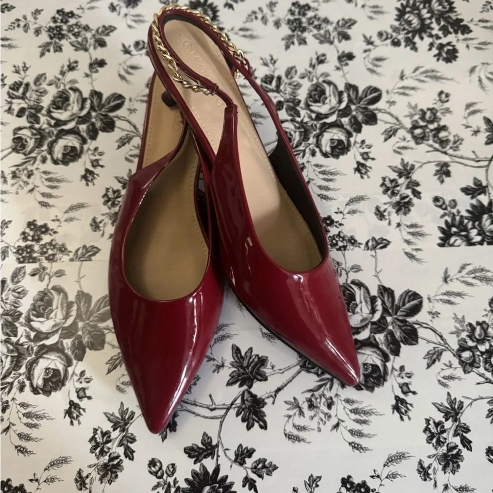 Coutgo Chic Burgundy Slingback Heels